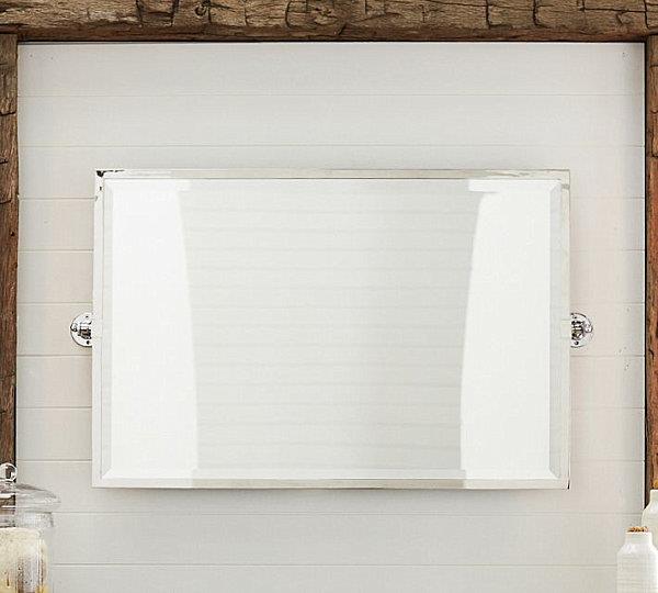 מראה קיר מסוגננת לבנה עם מסגרת עץ גולמי