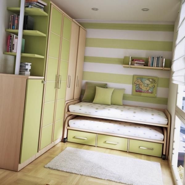 חדר נוער מתקפל מיטה זוגית ארונות ירוקים מנטה