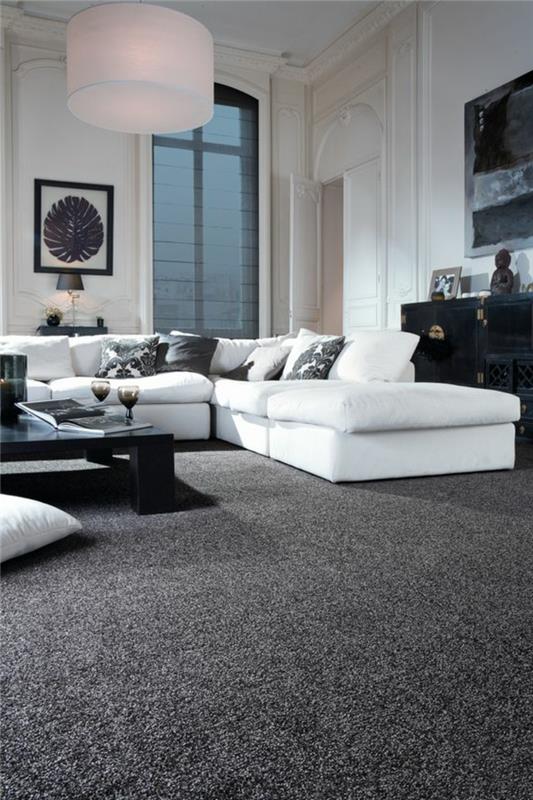 שטיח סלון ספה פינתית לבנה ואלגנטית