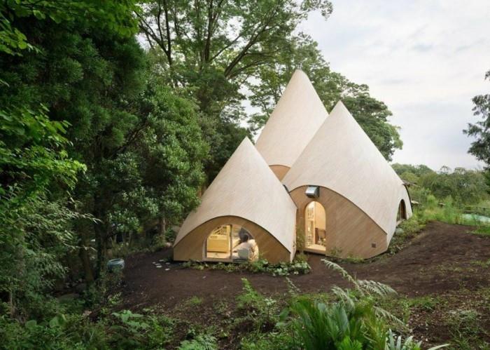 אוהל טיפי בטון עץ בתים מודרניים יפן
