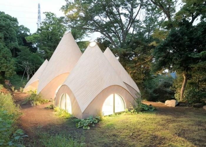 אוהל טיפי בתים מודרניים בטון עץ יפן