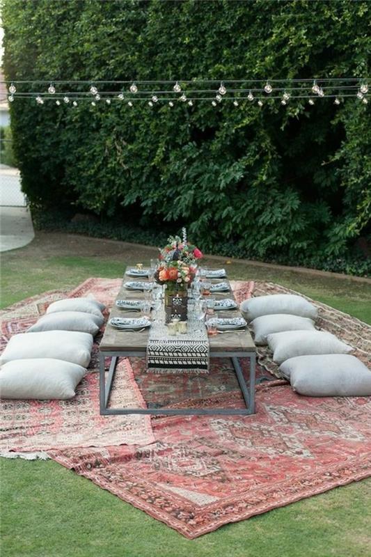 שולחנות קישוטי מסיבת גן פרחים כריות מושב שטיחים
