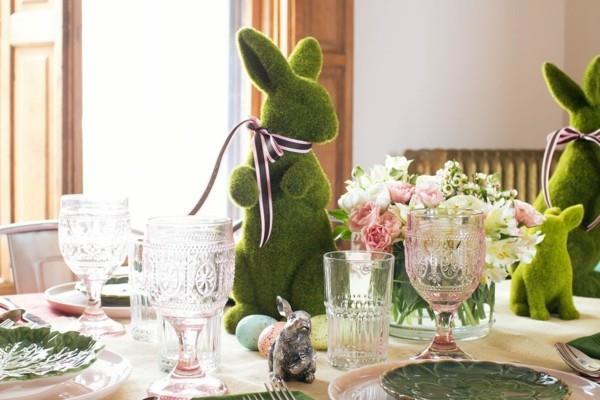 קישוט שולחן פסחדות ארנבי פסחא ירוקים יוצאי דופן ביצי פסחא
