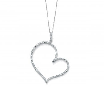 Ciondolo a forma di cuore con diamante su argento sterling e catena a corda