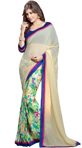 8.Sari chiffon multicolore color crema