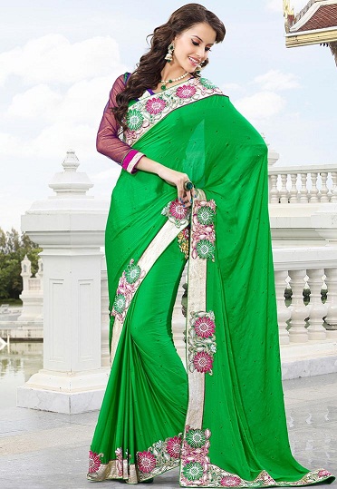 11.Desgaste de fiesta de diseñador verde sari de gasa