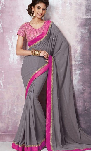 4. Sari in chiffon di design colorato grigio