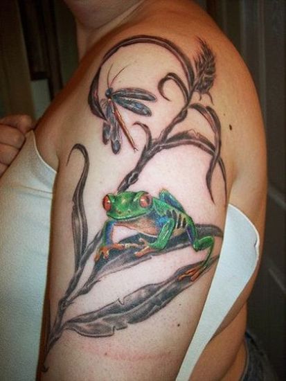 Erba con disegno del tatuaggio della rana