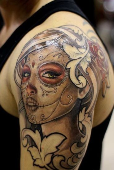 Diseño de tatuaje mexicano de cara de mujer