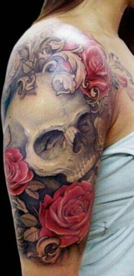Tatuaje Mexicano De Calavera Y Rosas