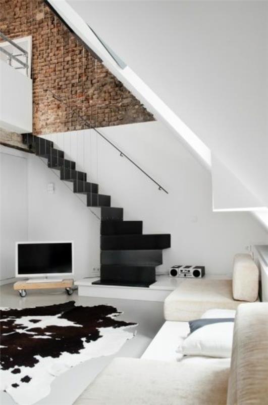 עיצוב מדרגות עיצוב שחור שטיח טלוויזיה ספה