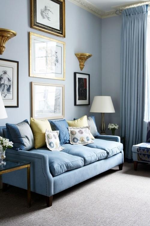 רעיונות לסלון בצבעים כחולים שונים