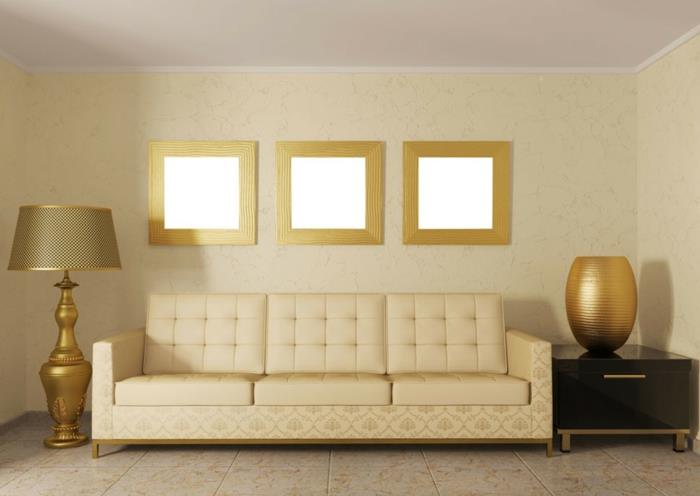 wandf2016 צבעים טרנדיים סלון זהב מבריק זהב מבטאים מנורת רצפה ספה קישוט קיר צהוב פסטל