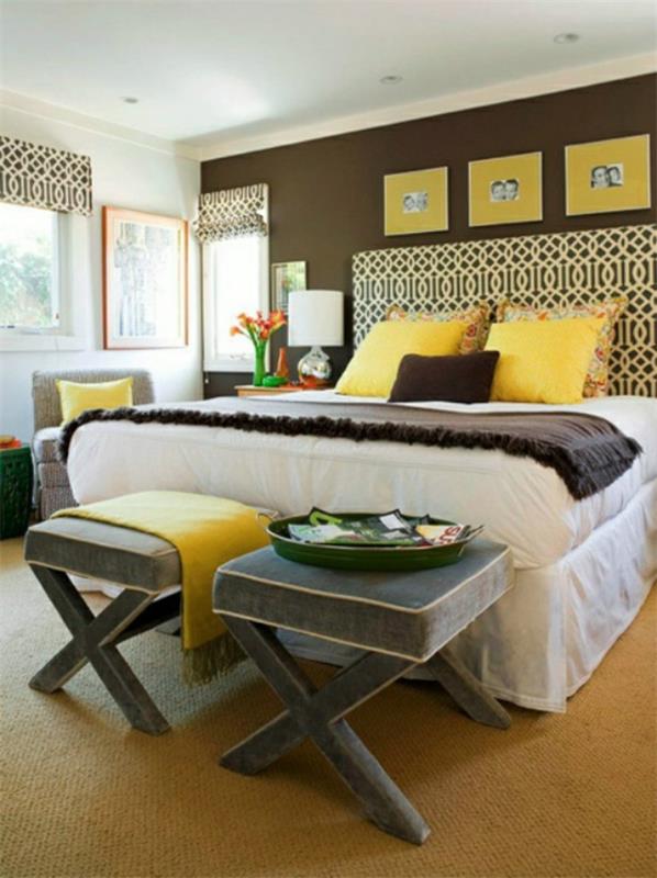 צבעי קיר גוונים חומים צהוב חדר שינה