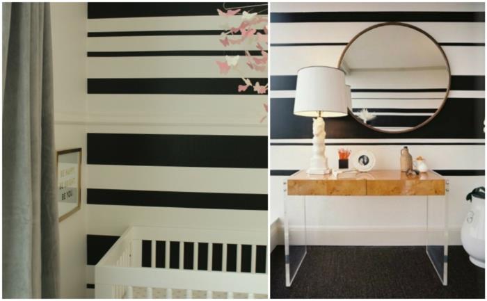 רעיונות לעיצוב קירות DIY קישוט קיר פסים בשחור ולבן