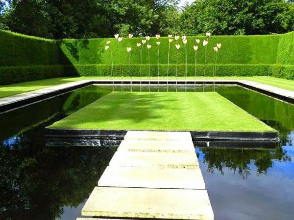 מים גן בריכת דשא לוחות בטון