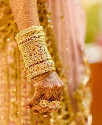 Conjunto de brazalete de novia en oro puro