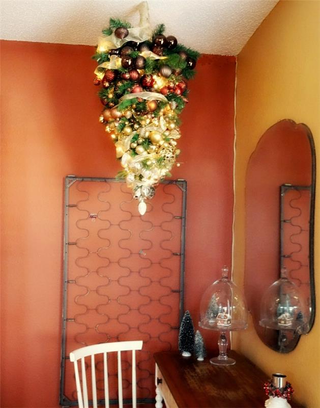 עץ חג המולד מלאכותי מלאכותי עץ חג המולד מבחן דרך התקרה