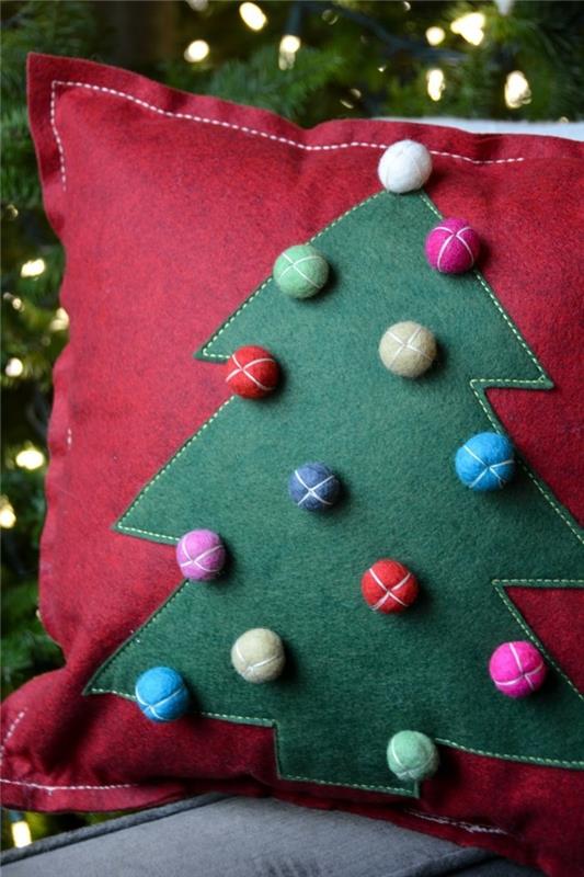 קישוט חג המולד תפירת כריות לזרוק עץ אשוח לבן אדום