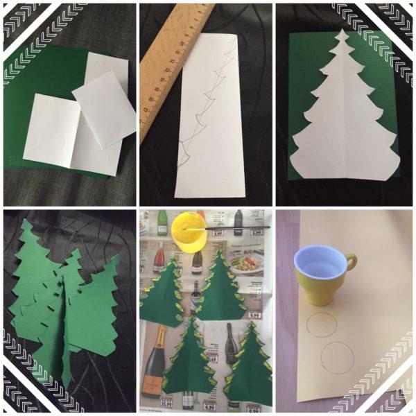 כרטיסי חג המולד עם עצים אשוח עם הוראות