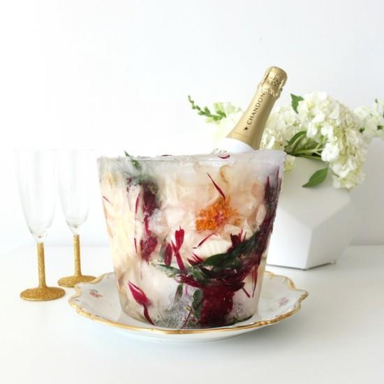 מצנן בקבוקי יין מצנן שמפניה עשוי קרח ופרחים