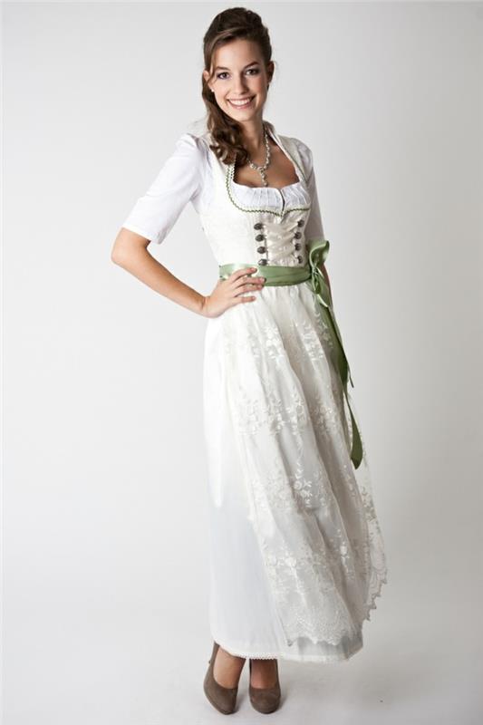 שמלת כלה לבנה dirndl חתונה dirndl עם חגורה ירוקה
