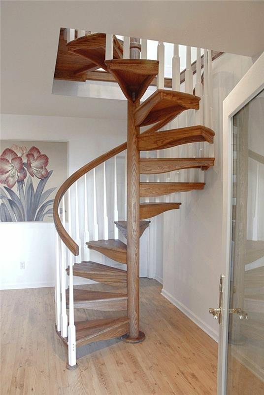 עיצוב מדרגות לולייניות מדרגות עץ erisernes מעקה לבן