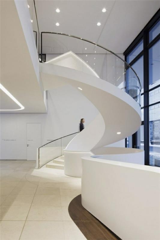 עיצוב מדרגות לולייניות רעיונות חיים לקיר זכוכית