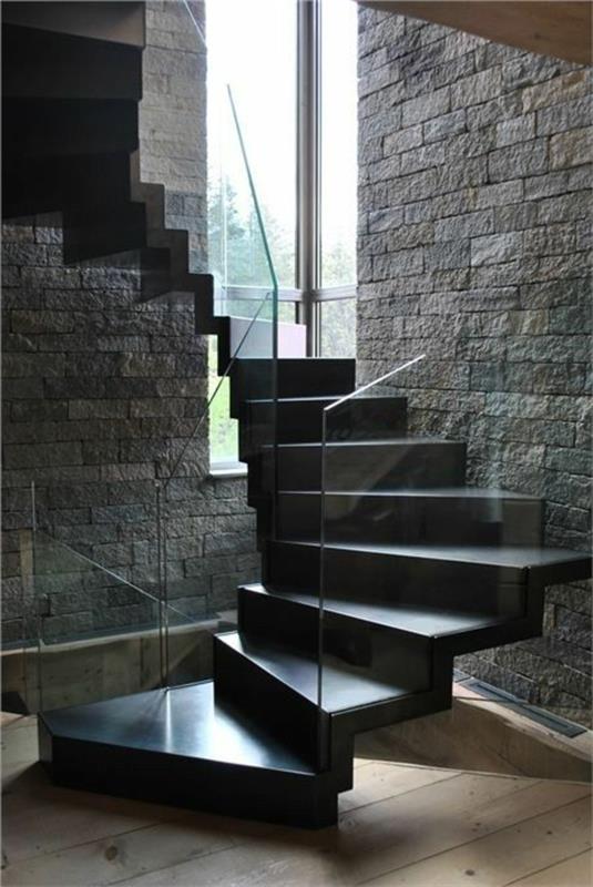 עיצוב מדרגות לולייניות מעקה מדרגות זכוכית אלגנטי