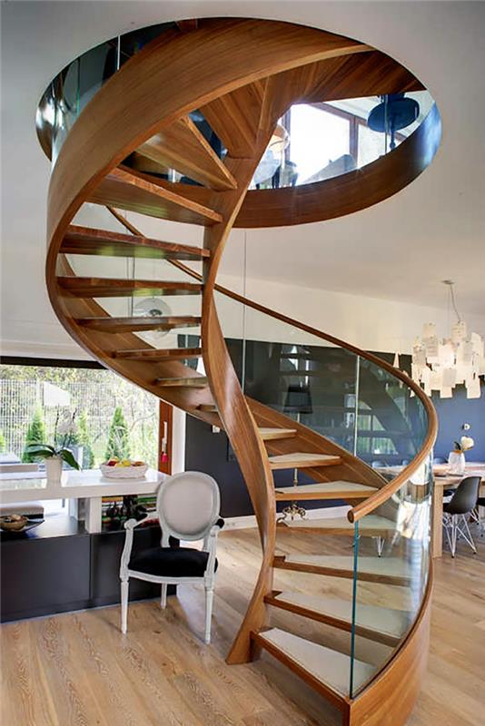 עיצוב מדרגות לולייניות עיצוב מודרני אדריכלות פנים זכוכית עץ