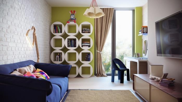 צבע רעיונות לחדר ילדים מערכת מדפים לקיר מבטא ירוק