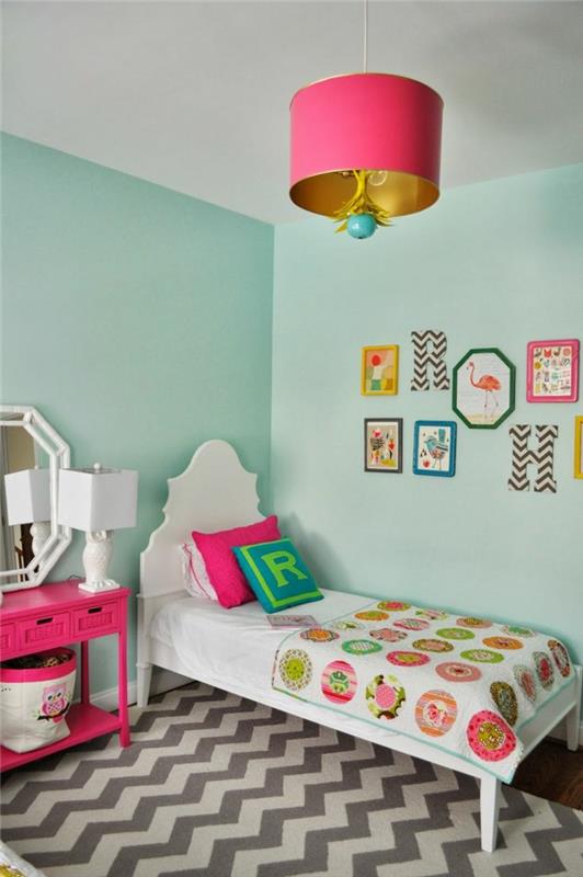 צבע קירות רעיונות חדר ילדים קירות ירוקים בהירים דפוס שטיח זיג זג