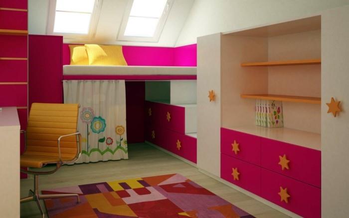 רעיונות מגורים חדר ילדים פנים צבעוני שטיח מגניב גג משופע