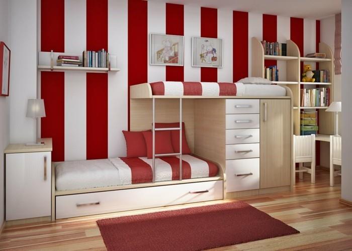 רעיונות חיים חדר ילדים שטיח אדום פסים מיטת עיצוב קיר
