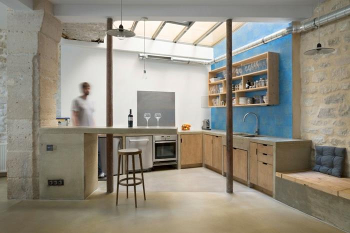 רעיונות מגורים חדרים קטנים מטבח קטן מבטאים כחולים