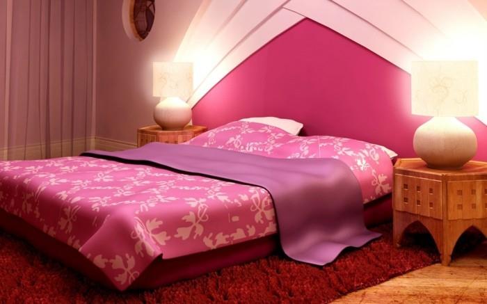 רעיונות מגורים חדר שינה עיצוב קיר יוצא דופן שטיח אדום