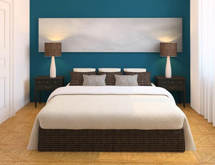 רעיונות לחדר שינה צבע קיר כחול וילונות לבנים