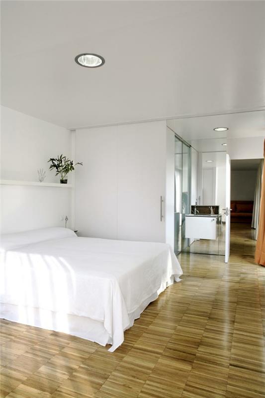 רעיונות מגורים חדר שינה מדף קיר פתוח צמח עיצוב לבן פשוט