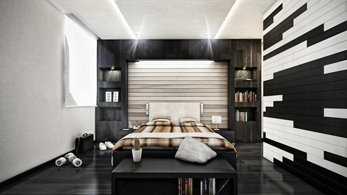 רעיונות חיים חדר שינה רצפה שחורה עיצוב קיר יפה