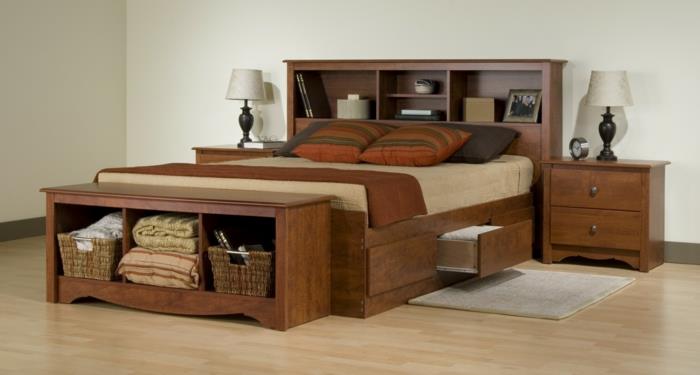 רעיונות לחיים מיטה אחסון מיטה חדר שינה ספסל ליד המיטה