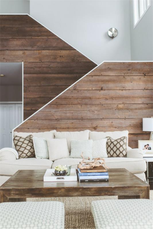 סלון ספה בסגנון כפרי רעיונות מגורים קירות שולחן קפה עשויים עץ