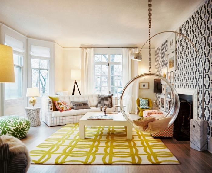 שטיח בסלון שטיח גיאומטרי מגניב טפט קיר כיסא תלוי
