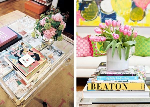 שולחנות סלון שולחן קפה לקשט ספרים פרחים רעיונות לעיצוב