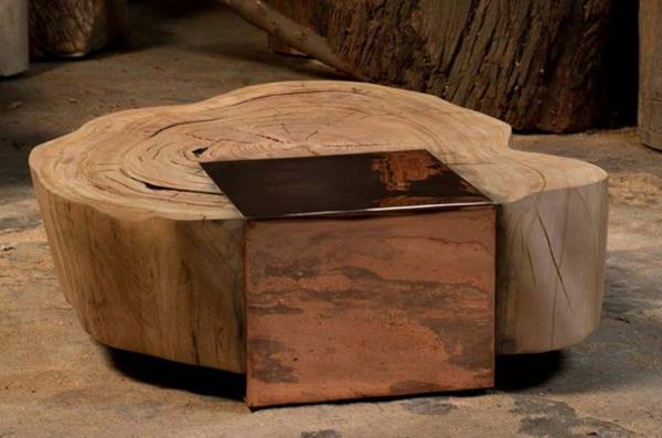 שולחנות סלון מעץ מלא שולחן קפה מתכת