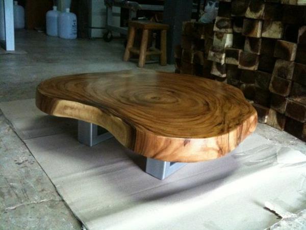 שולחנות סלון עץ שולחן קפה מסגרת עץ מתכת